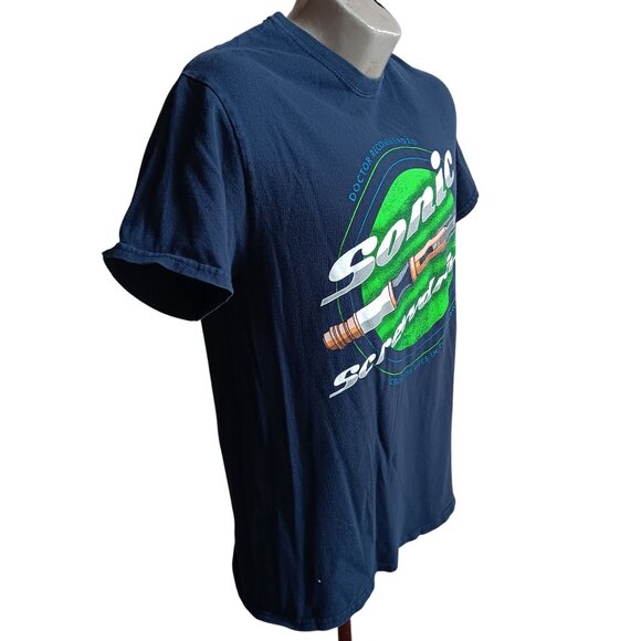 Small Vtg T-Shirt Y2K Doctor Who Sonic Screwdrivers Graphic Navy Blue All Cotton - Picture 3 of 5